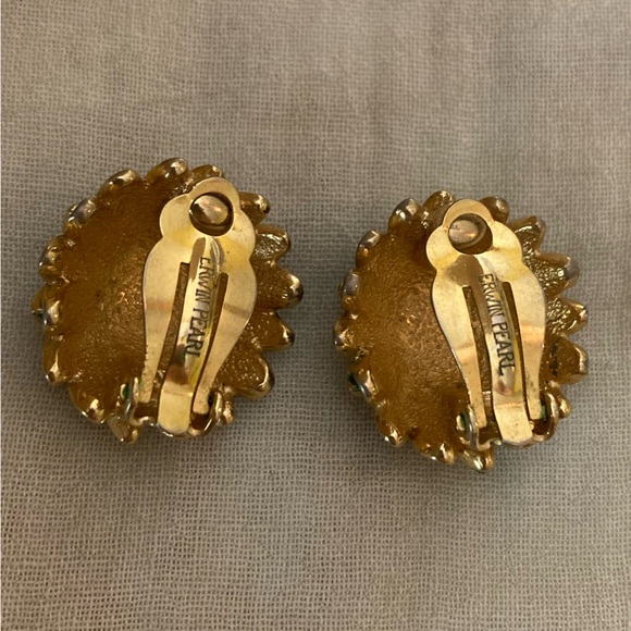 Erwin Pearl Blue & Green Enameled Vintage Clip on‎ Earrings - Picture 7 of 8